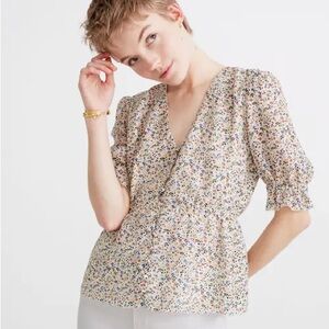 Madewell Cream Floral Wrap Blouse